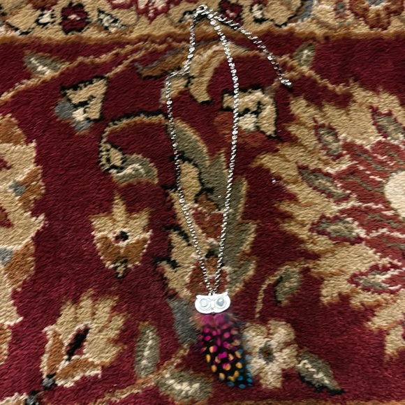 Goggly eye multi color feather owl necklace on silver color chain adjustable - Picture 2 of 3